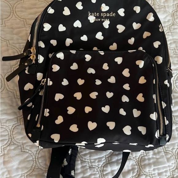 Kate Spade Heart Patterned Backpack in Black and Cream - Picture 8 of 8